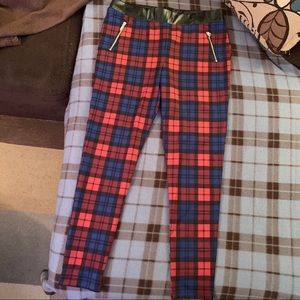 Stoosh Red Plaid Skinny Zipper Pants Size XL